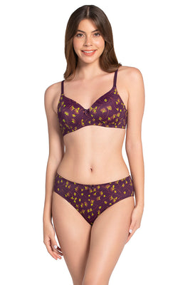 Smooth Charm Padded Non-Wired T-shirt Bra - Linear Floral Print