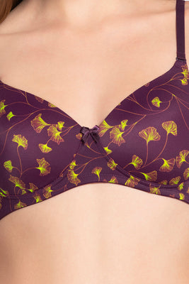 Smooth Charm Padded Non-Wired T-shirt Bra - Linear Floral Print