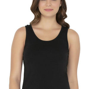 Broad Strapped Body Hugging Tank Top - Black
