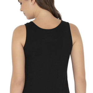 Broad Strapped Body Hugging Tank Top - Black