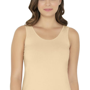 Broad Strapped Body Hugging Tank Top - Nude