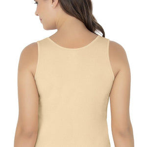Broad Strapped Body Hugging Tank Top - Nude