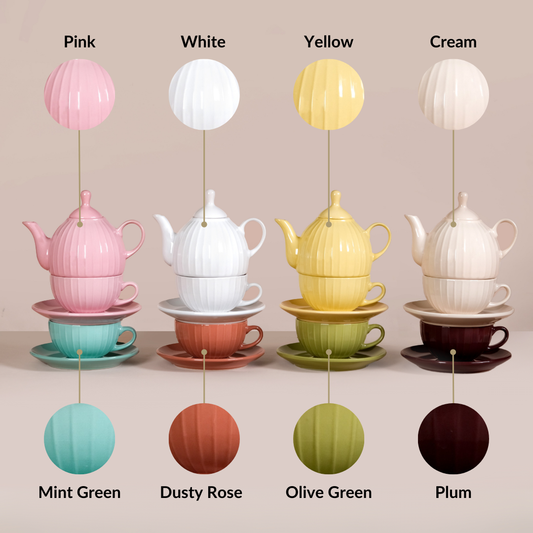 Ambrosia Ceramic Tea Kettle Cup And Saucer Set For 1 Pink