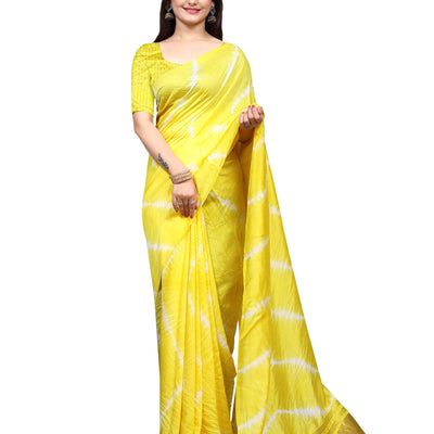 Lemon Yellow Leheriya Printed Chanderi Cotton Silk Lagdi Patta Saree