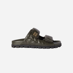 Miu Miu Leather Sporty Slides Loden Green