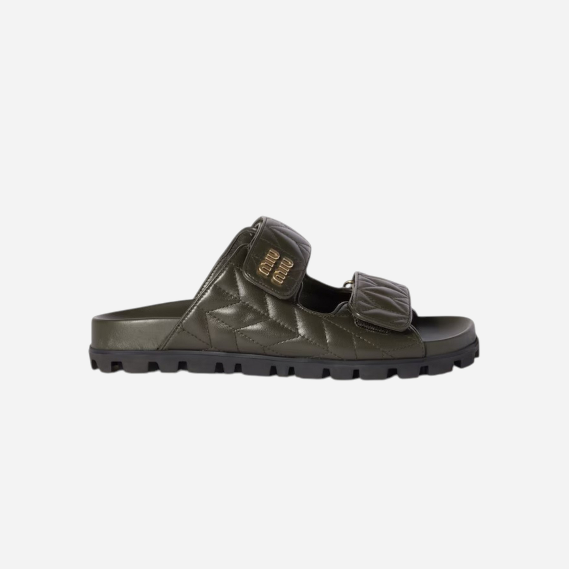 Miu Miu Leather Sporty Slides Loden Green