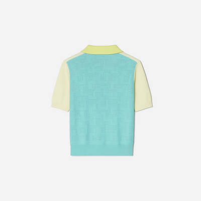 Tory Burch Cotton Pointelle Logo Polo New Ivory Pastel Sky