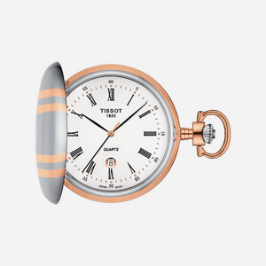 Tissot Savonnette White 48.5mm Dial Two Tone Rose Gold Stainless Steel Pocket Watch