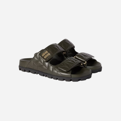 Miu Miu Leather Sporty Slides Loden Green