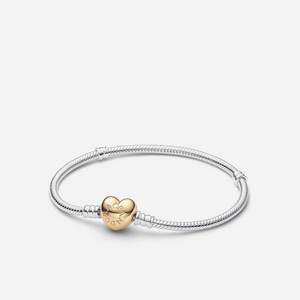 Pandora Moments Heart & Snake Chain Bracelet Two-Tone Gold