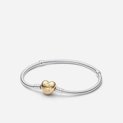 Pandora Moments Heart & Snake Chain Bracelet Two-Tone Gold