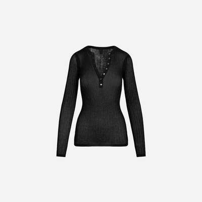 SKIMS Sheer Knit Long Sleeve Henley Onyx