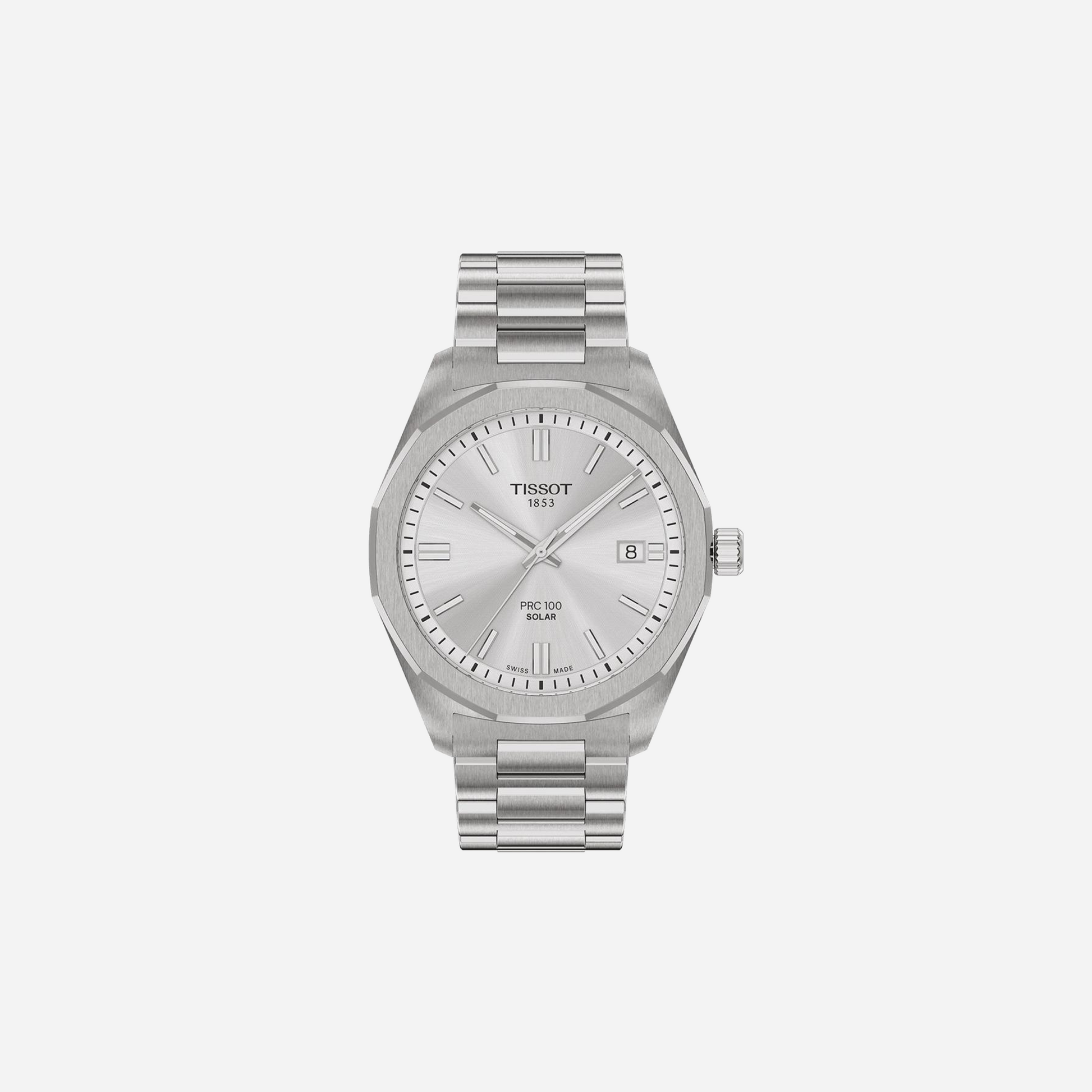 Tissot PRC 100 Solar Quartz Silver Dial Grey Stainless Steel Watch 39mm