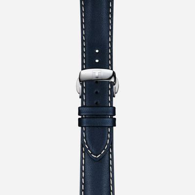 Tissot Gentleman Powermatic 80 Silicium Solid 18K Gold Bezel Blue Dial 40mm Blue Leather Strap Automatic Watch