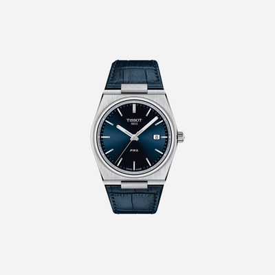 Tissot PRX Blue Dial 40mm Stainless Steel Quartz Watch with Leather Strap