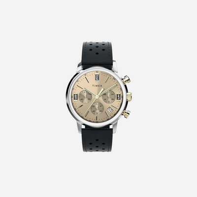 Timex 40mm Men's Beige Analog Round Stainless Steel Dial Brown / Beige Watch