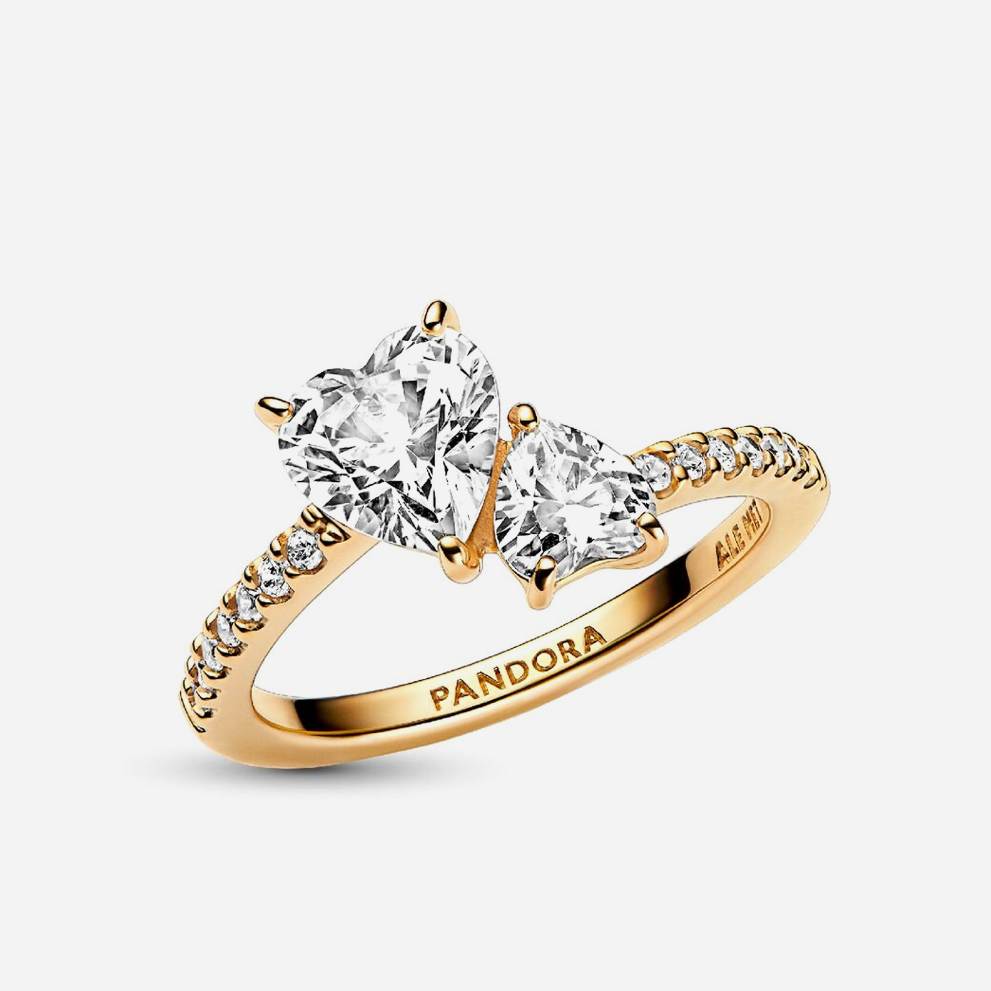 Pandora Double Heart Sparkling Ring Gold Plated