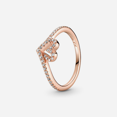 Pandora Sparkling Wishbone Heart Ring Rose Gold Plated