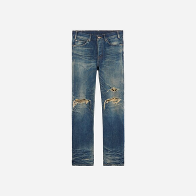 Celine Kurt Jeans in Destroyed Blue Marble Denim