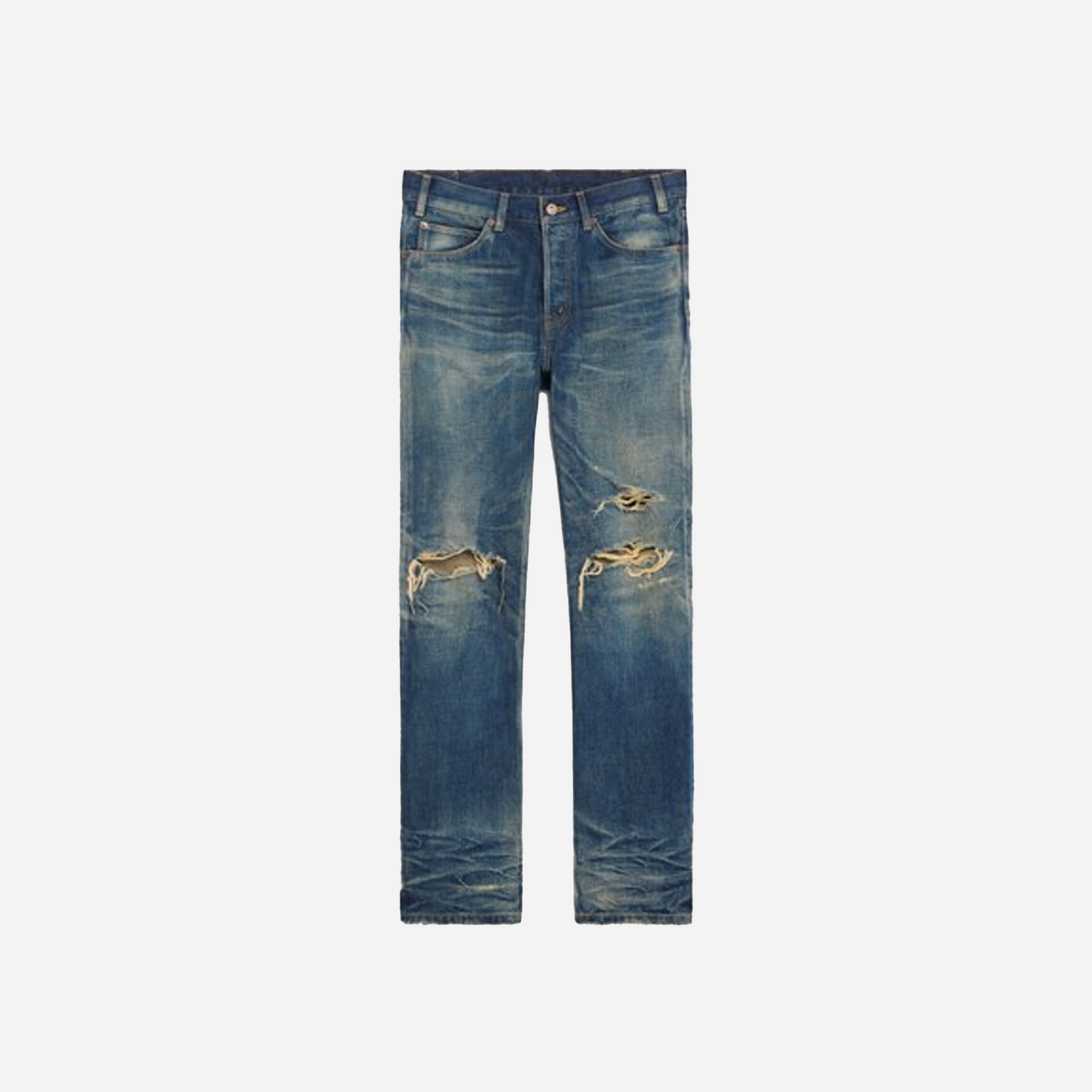 Celine Kurt Jeans in Destroyed Blue Marble Denim