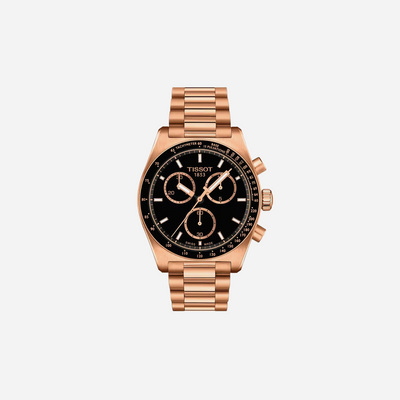 Tissot PR516 Quartz Chronograph Black Dial 40mm Rose Gold PVD Stainless Steel Bracelet Watch