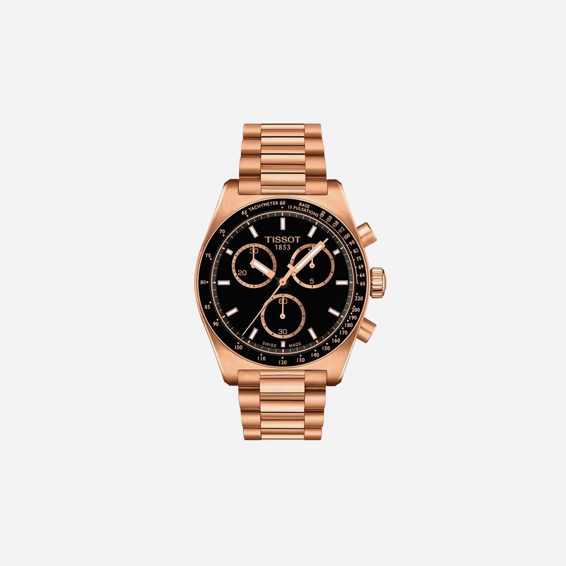 Tissot PR516 Quartz Chronograph Black Dial 40mm Rose Gold PVD Stainless Steel Bracelet Watch