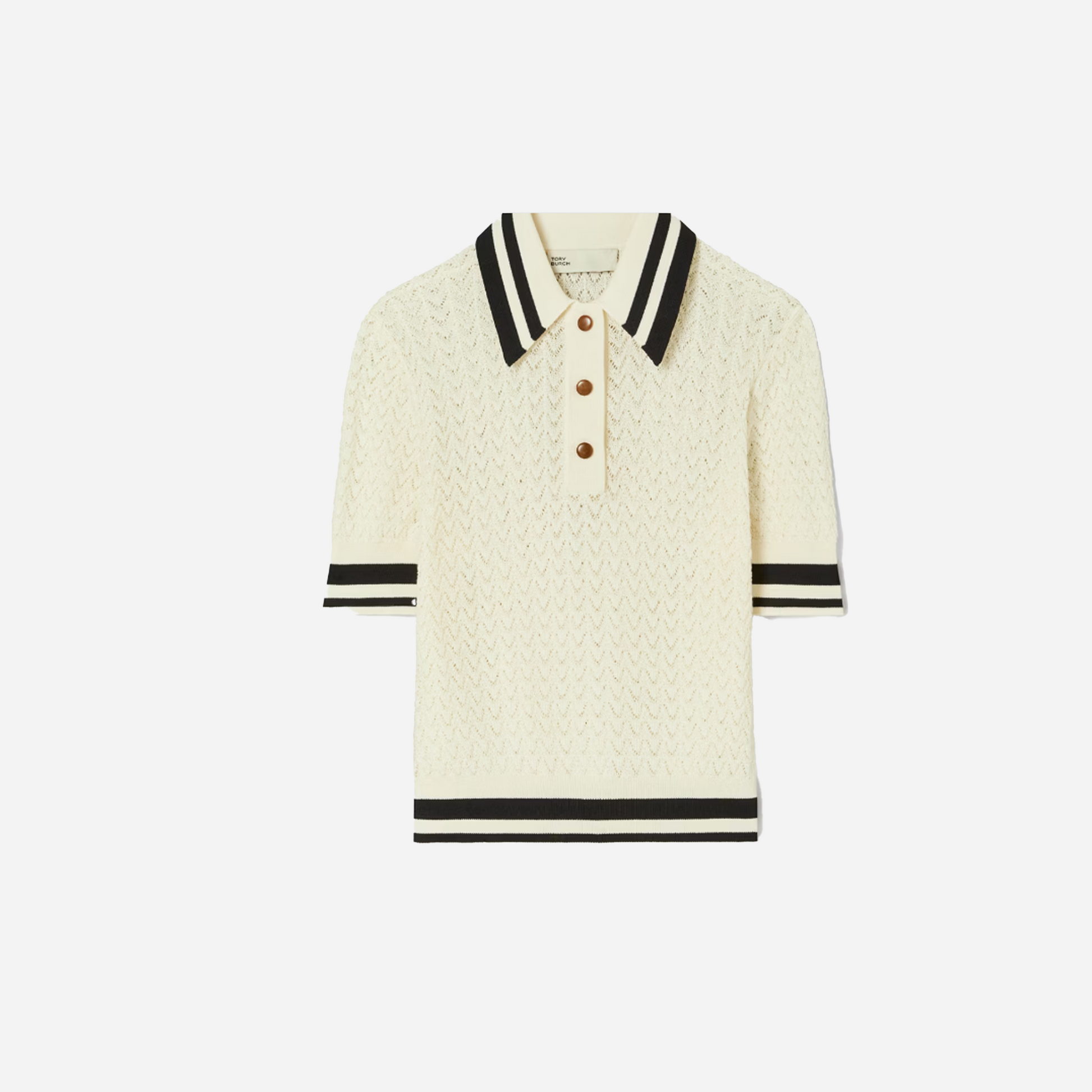 Tory Burch Cotton Pointelle Polo Ivory Black