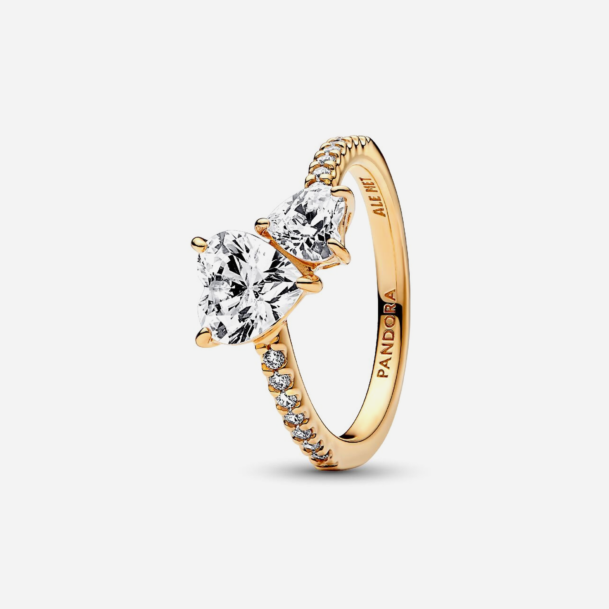 Pandora Double Heart Sparkling Ring Gold Plated
