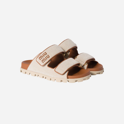 Miu Miu Canvas Slides Beige/Brandy
