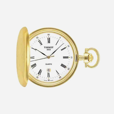 Tissot Savonnette White Dial 48.5mm Yellow Gold PVD Stainless Steel Pocket Watch