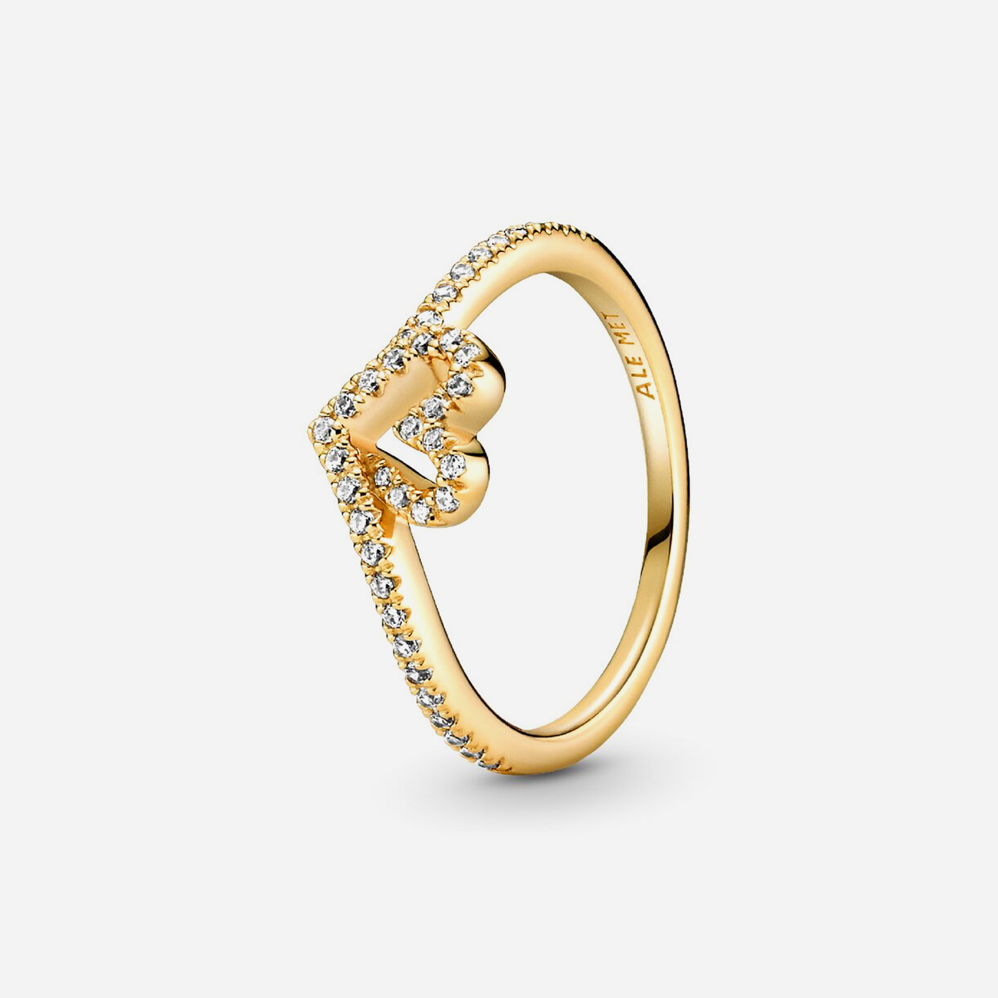 Pandora Sparkling Wishbone Heart Ring Gold Plated