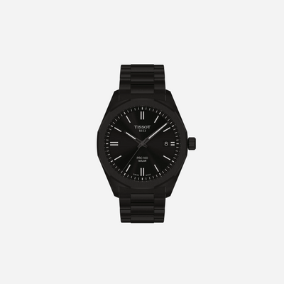 Tissot PRC 100 Solar Quartz Black Dial Black Stainless Steel Watch 39mm