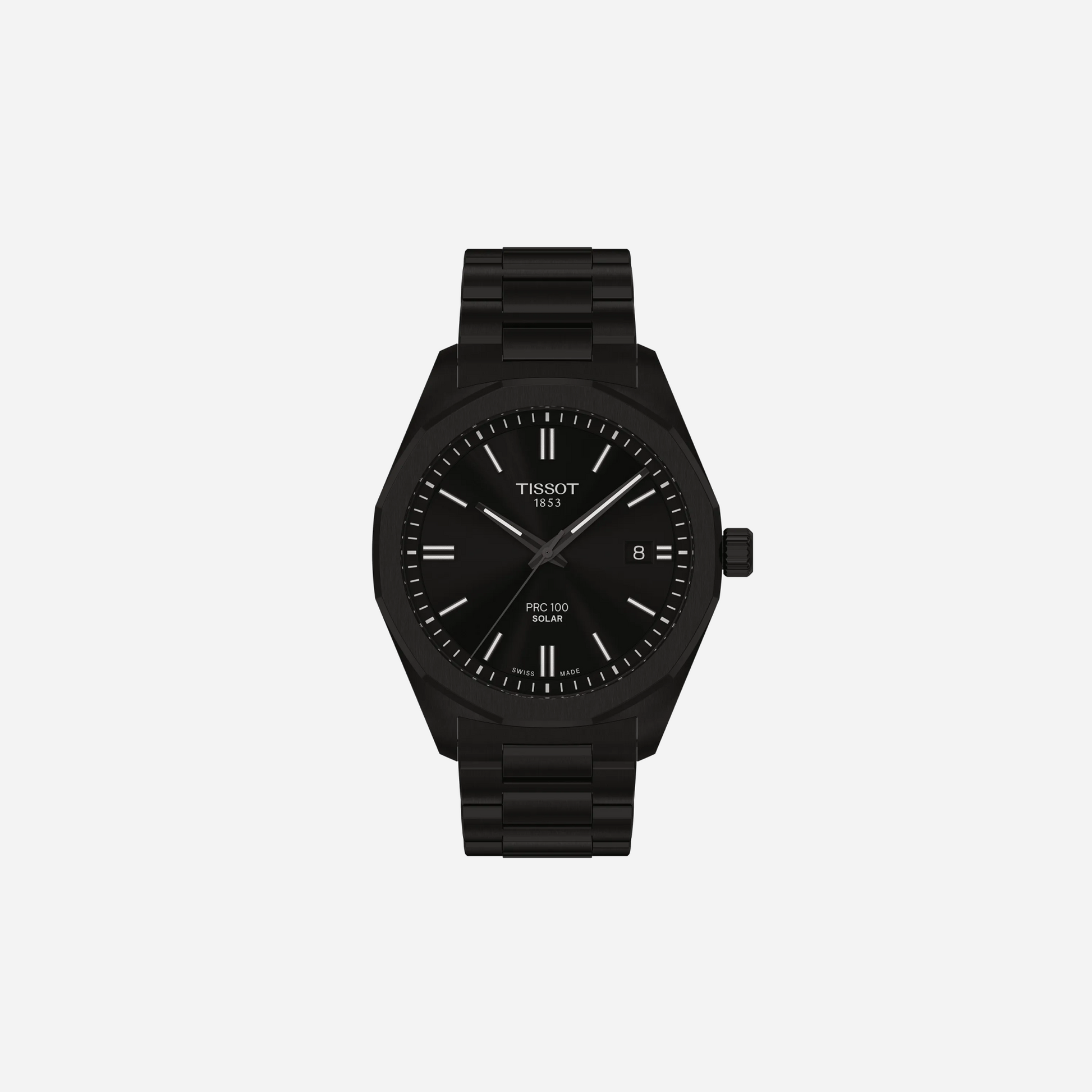 Tissot PRC 100 Solar Quartz Black Dial Black Stainless Steel Watch 39mm
