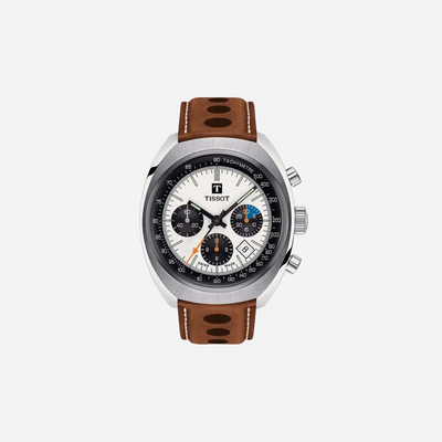 Tissot Heritage 1973 Chronograph Silver Dial 43mm Leather Strap Swiss Automatic