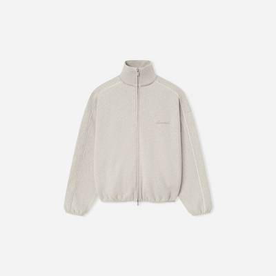 Fear Of God Essentials SS25 Modern Fleece Track Jacket With Piping- Heather Stone Cloud White