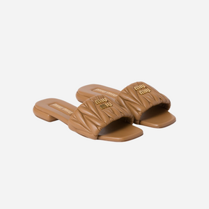Miu Miu Leather Slides Caramel