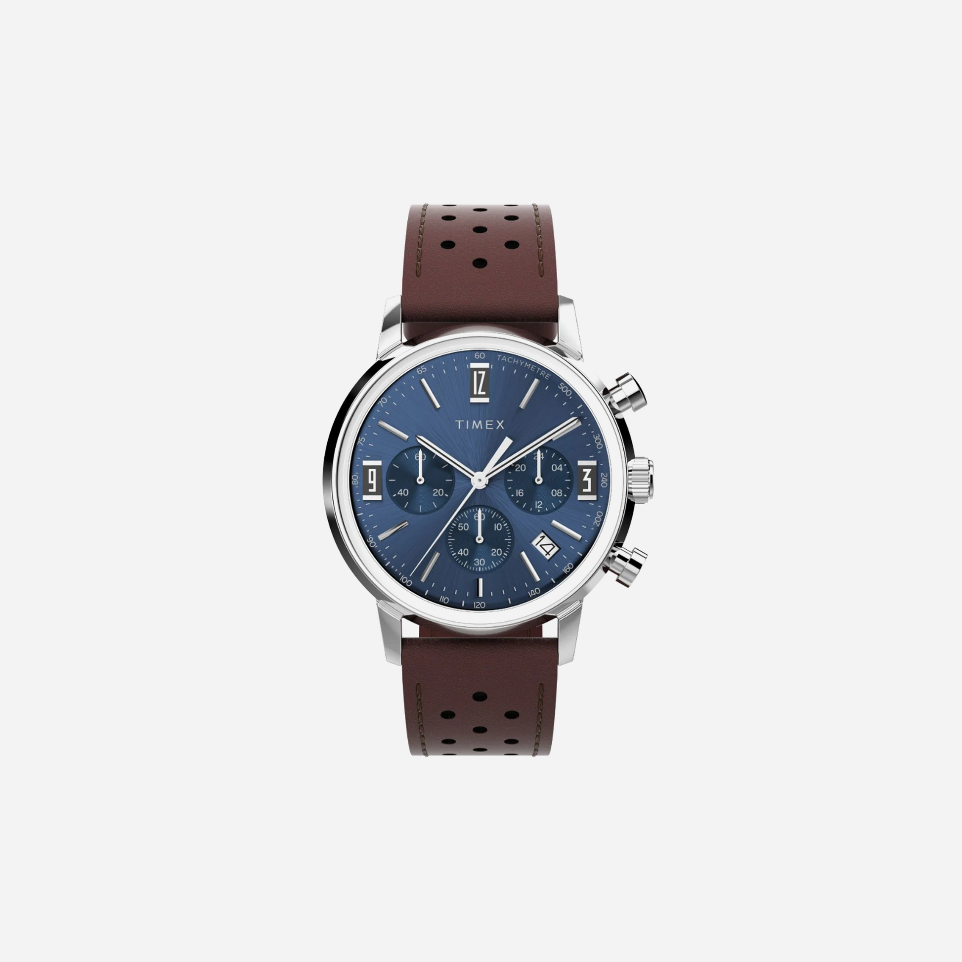 Timex Marlin Chronograph Tachymeter 40mm Leather Strap Brown / Blue Watch