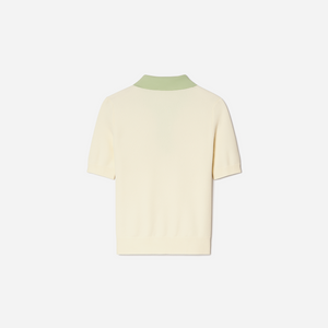 Tory Burch Cotton Pointelle Logo Polo New Ivory Light Peppermint