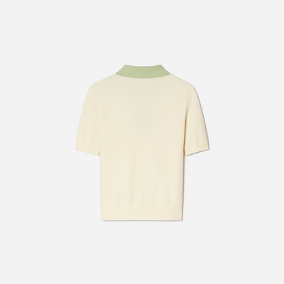 Tory Burch Cotton Pointelle Logo Polo New Ivory Light Peppermint