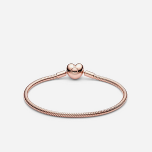 Pandora Moments Heart & Snake Chain Bracelet Rose Gold Plated