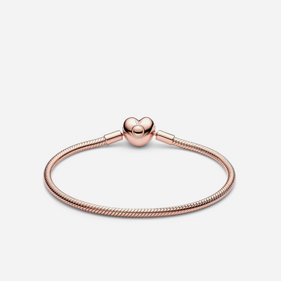 Pandora Moments Heart & Snake Chain Bracelet Rose Gold Plated
