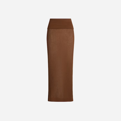 SKIMS Sheer Knit Foldover Long Skirt Bison