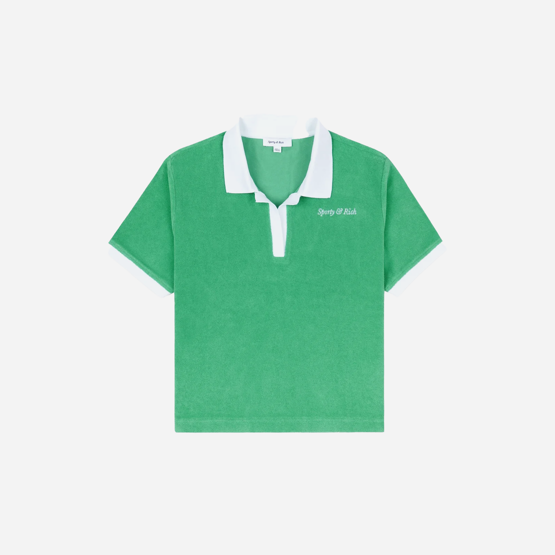 Sporty&Rich Italic Logo Terry Polo - Verde/White