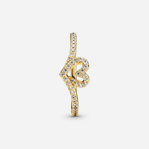 Pandora Sparkling Wishbone Heart Ring Gold Plated