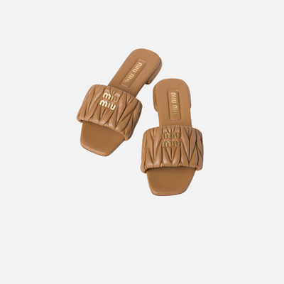 Miu Miu Leather Slides Caramel