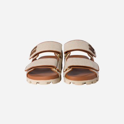 Miu Miu Canvas Slides Beige/Brandy