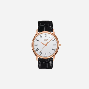 Tissot Excellence 18K Rose Gold Case Silver Opal Dial 40mm Black Leather Strap Watch