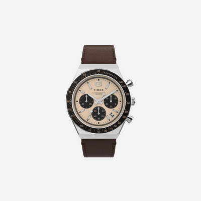 Q Timex 40mm Leather Strap Brown / Rose Gold Watch