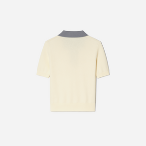 Tory Burch Cotton Pointelle Logo Polo New Ivory Lilac Whisper