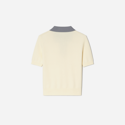 Tory Burch Cotton Pointelle Logo Polo New Ivory Lilac Whisper